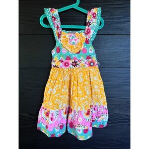 Jelly the Pug Dress Kids 4T Multicolor Floral Ruffle Tiered Whimsical Boho